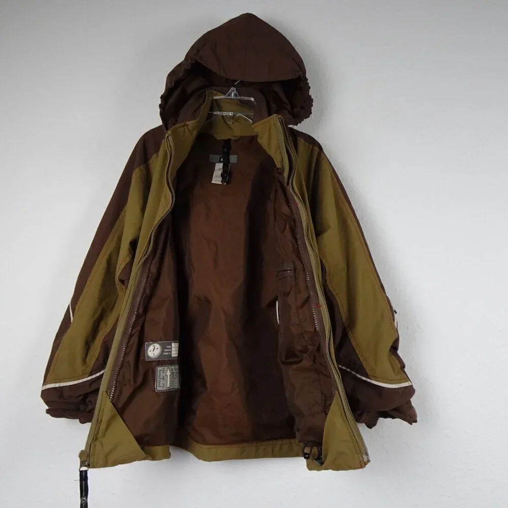REI Full Zip Jacket Boys Size S Brown Hood Pockets Lined